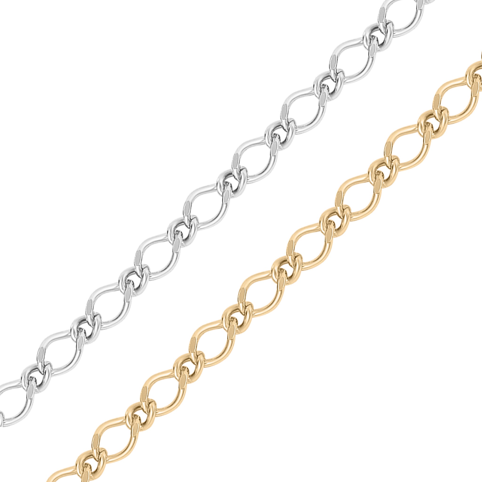 .925 Sterling Silver Rombo Figaro Permanent Jewelry Chain - by the Foot / PMJ0026、mySite、dreamappss