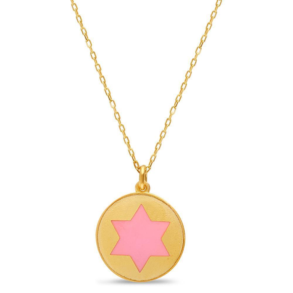 Gold and Pink Star of David Rounded Necklace、mySite、topwebapps