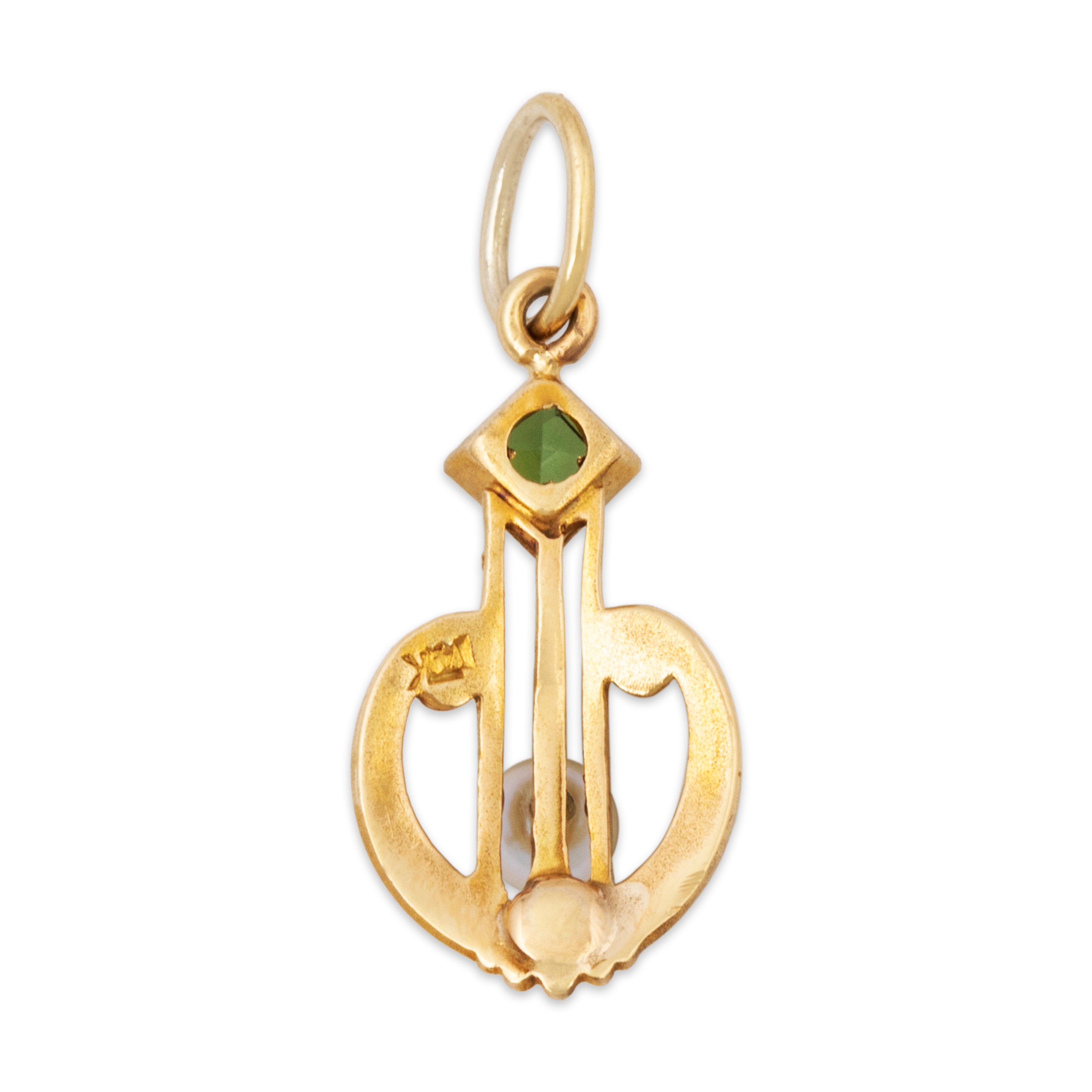 Antique Art Nouveau 14k Yellow Gold Peridot Pearl Satin Charm / Pendant、mySite、hinf8tx79