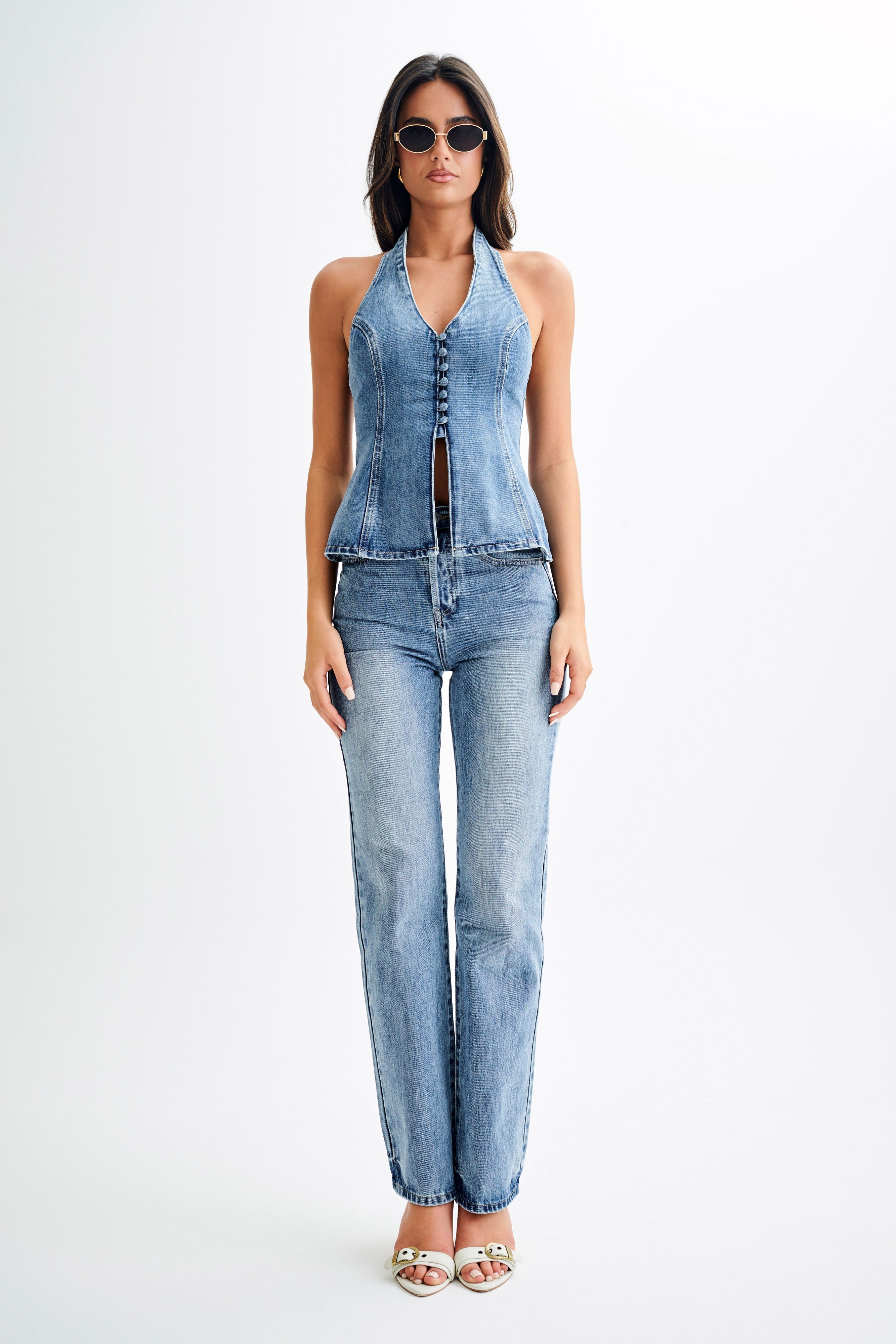 Janine High Waisted Straight Leg Jeans - Washed Mid Blue、mySite、solidvoid
