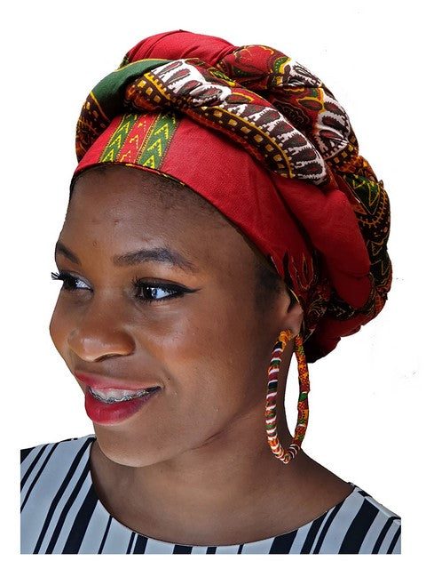 Red African Print Modu Pre-tied head wrap-DP3968PT、mySite、solidvoid