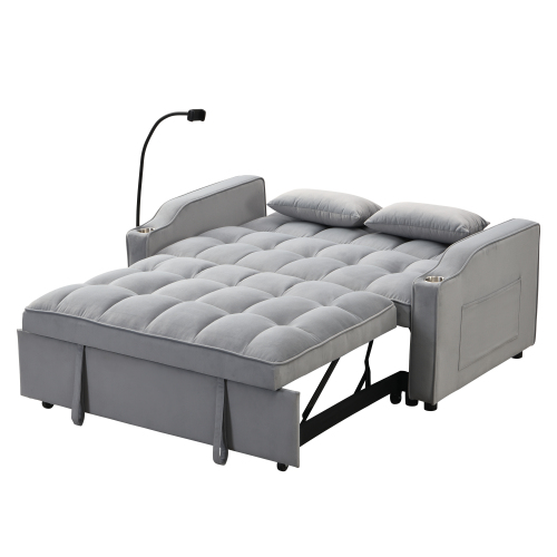 Modern Velvet Loveseat Futon Sofa Couch w/Pullout Bed,Small Love Seat Lounge Sofa with adjustable Reclining Backrest,Toss Pillows, Pockets,Furniture for Living Room,3 in 1 Convertible Sleeper Sofa Bed、、casual
