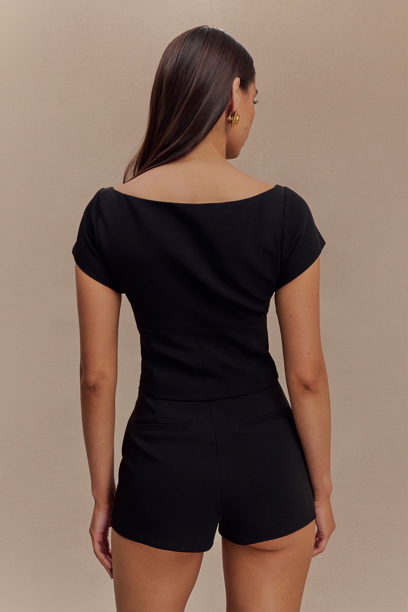 Ellis Cap Sleeve Longline Suiting Top - Black、mySite、solidvoid