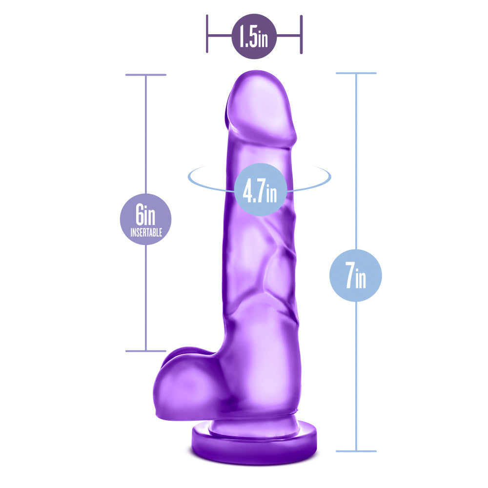 B Yours By Blush® | Sweet N' Hard 4 Realistic Purple 7-Inch Long Dildo With Balls & Suction Cup Base、mySite、bottomscart