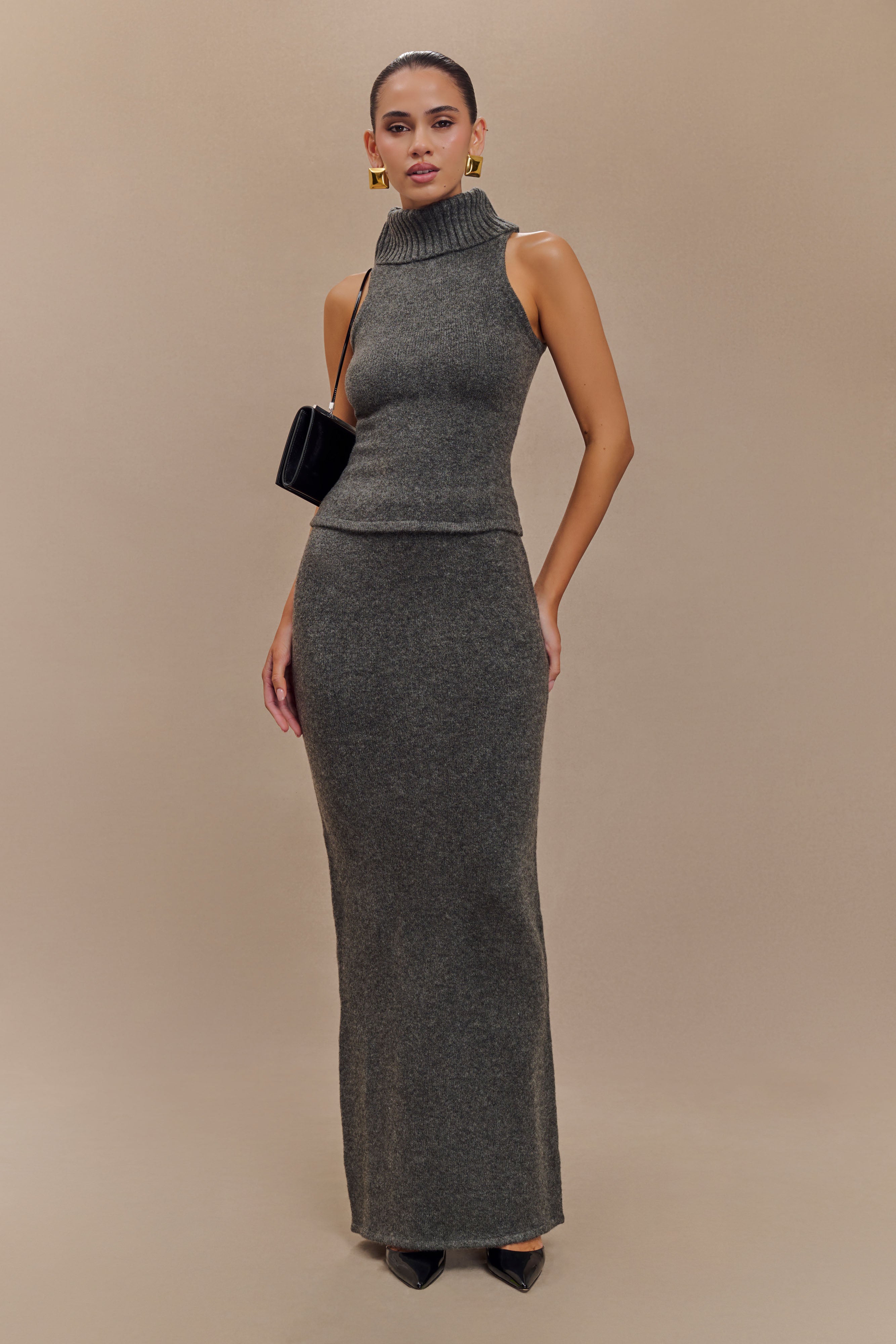 Elise Knit Maxi Skirt - Charcoal Marle、mySite、solidvoid