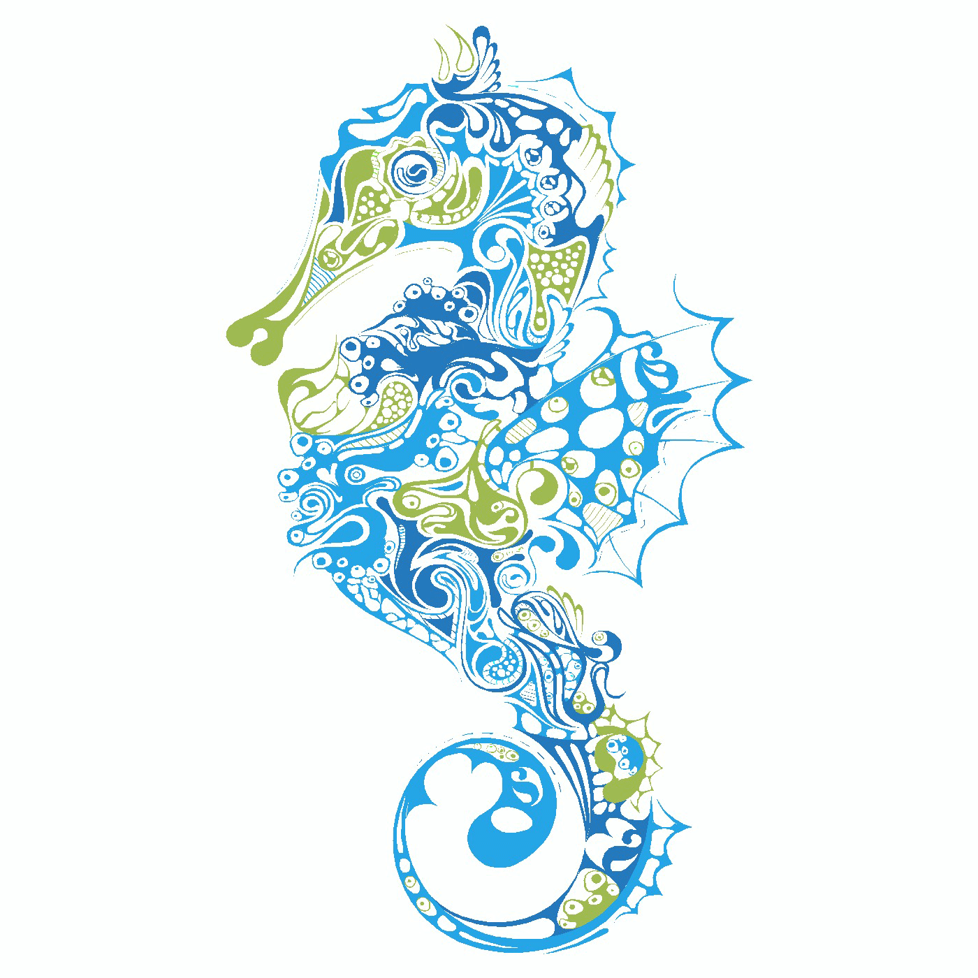  Blue & Green Seahorse Vinyl Sticker Decal、mySite、ghnorth