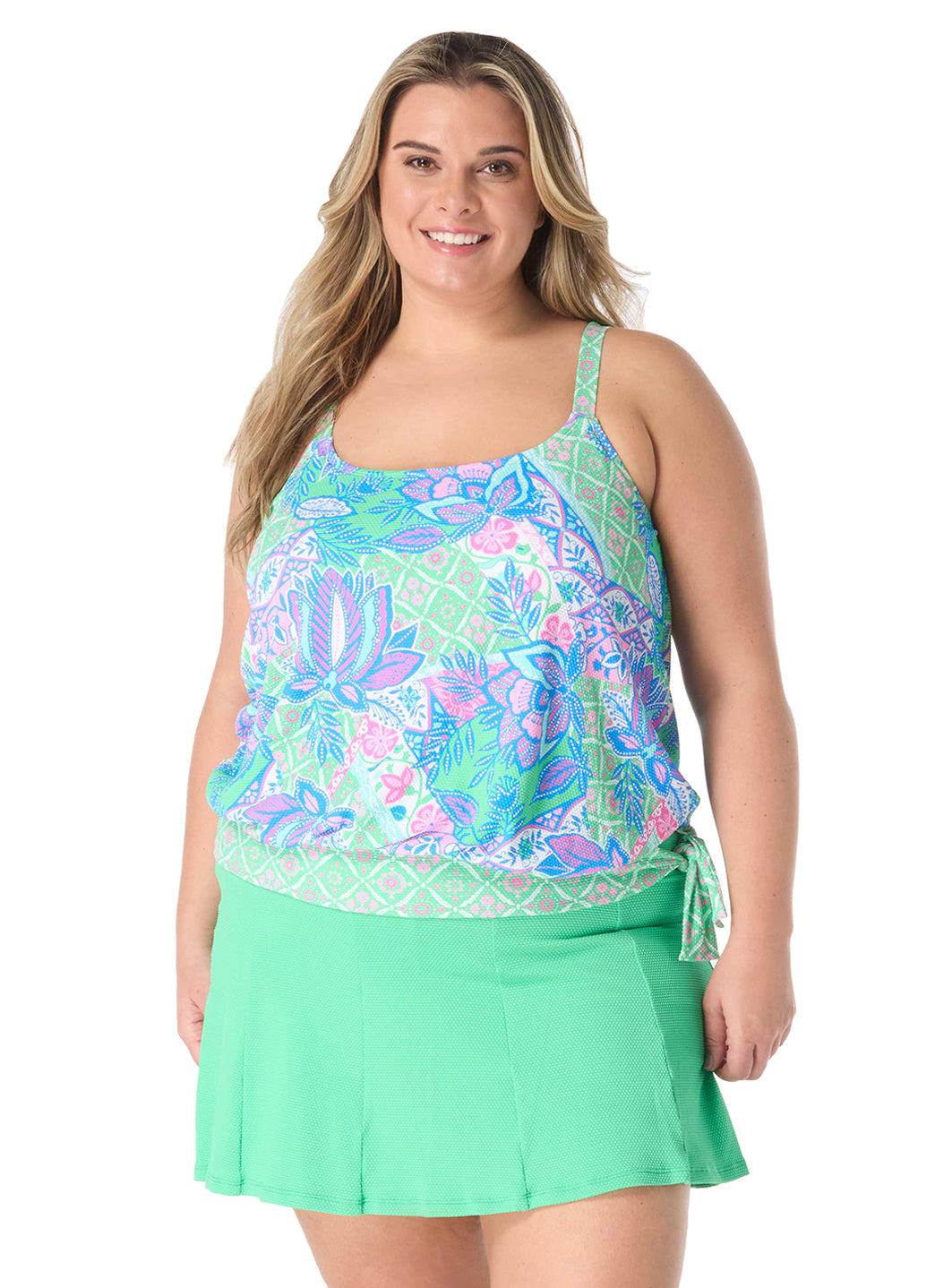Beach House Women's Plus Size Estate Mosaic Pique Sarah Blouson Tankini Top、mySite、noshort