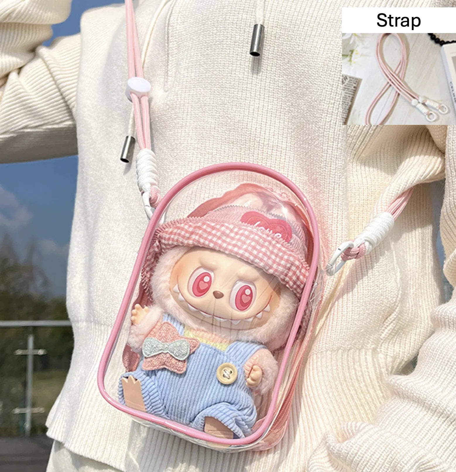  Display Shoulder Bag for Labubu v2 - Transparent PVC Dust-proof Bag for Pop Mart Figures、mySite、greenlandpopulation