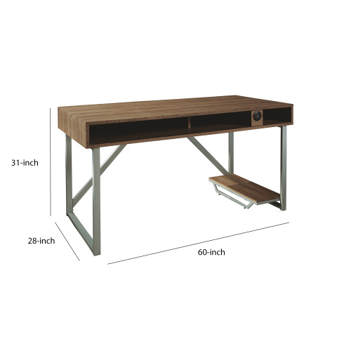 60 Inch Wood Gaming Desk, LED Back Light, 2 USB Ports, Brown, Gray、、casual