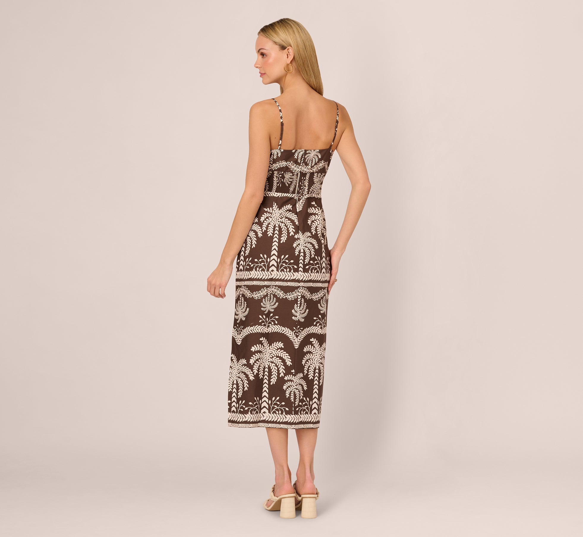 Sleeveless Bow Front Palm Tree Sundress In Brown Ivory、mySite、solidvoid