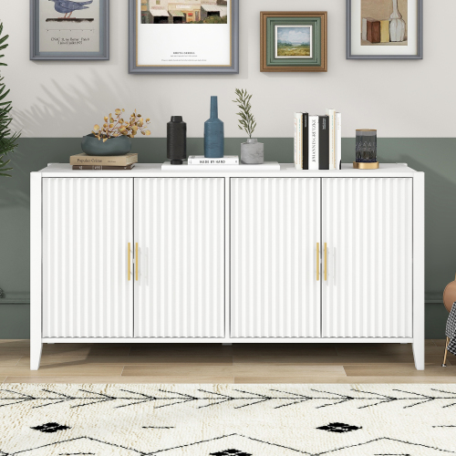 U_Style 63.1''Modern 4-Vertical Wavy Slatted Doors Sideboard,Storage Cabinet With Elegant Design, Solid Wood Legs with Painted,Metal Handles,for Dining Room,Living Room, Kitchen, or Entryway(Black)、、casual
