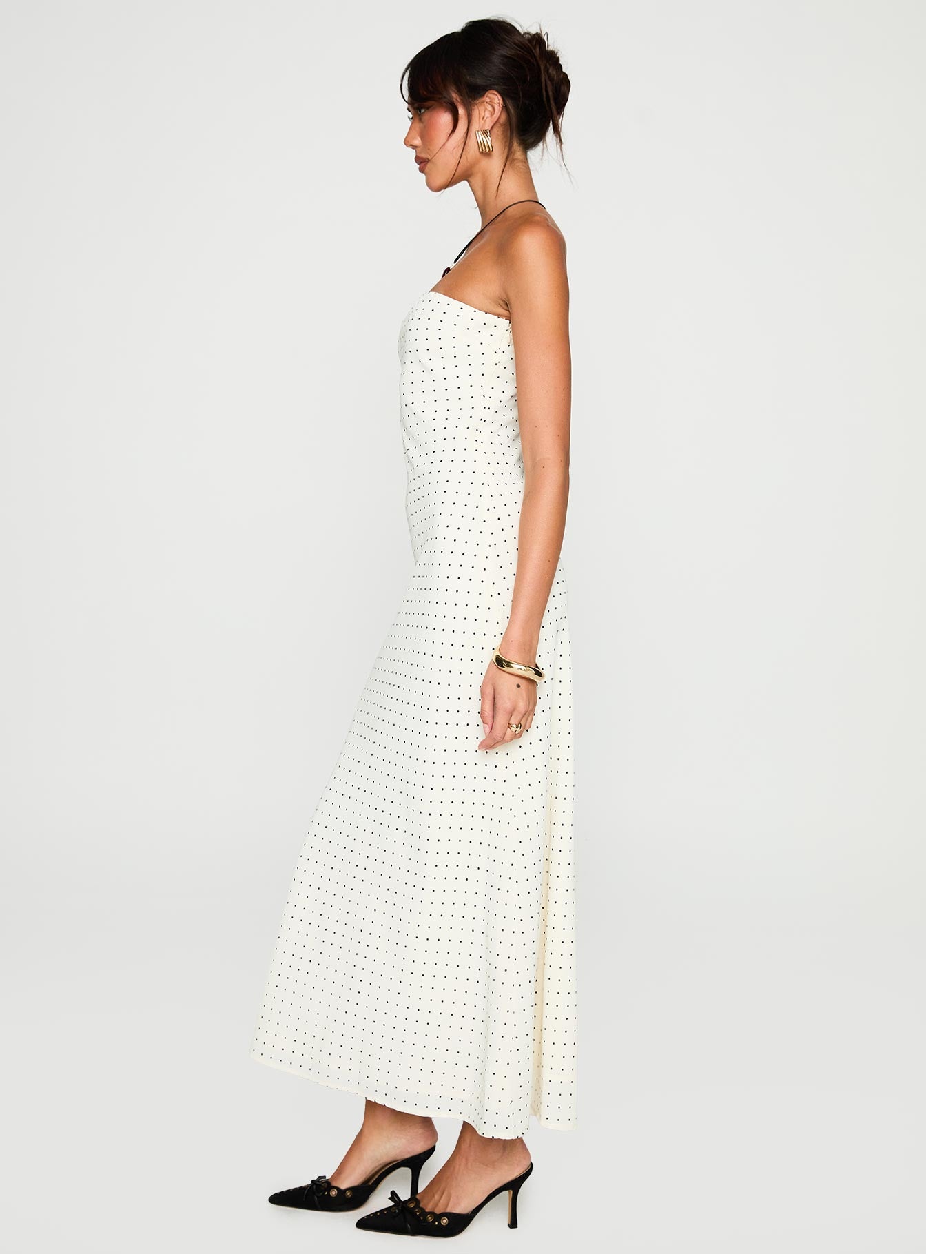 Just For Fun Strapless Maxi Dress White Polka Dot、mySite、solidvoid