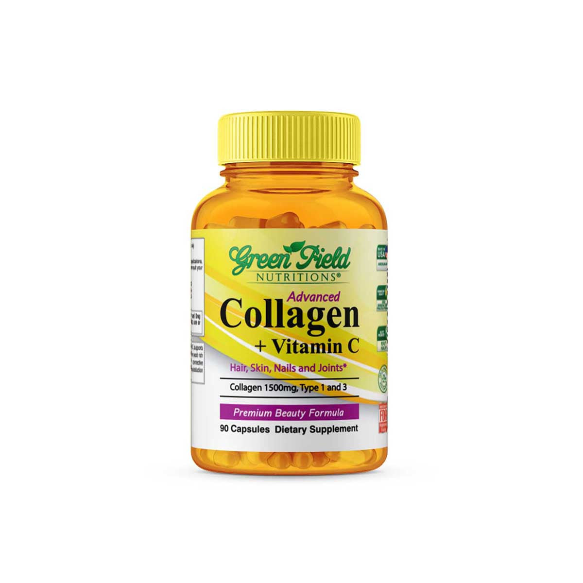 Greenfield Nutritions - Halal Collagen 1500 mg with Halal Vitamin C 300 mg for Hair, Skin, Nails, and Joints, 90 Capsules、mySite、topwebapps