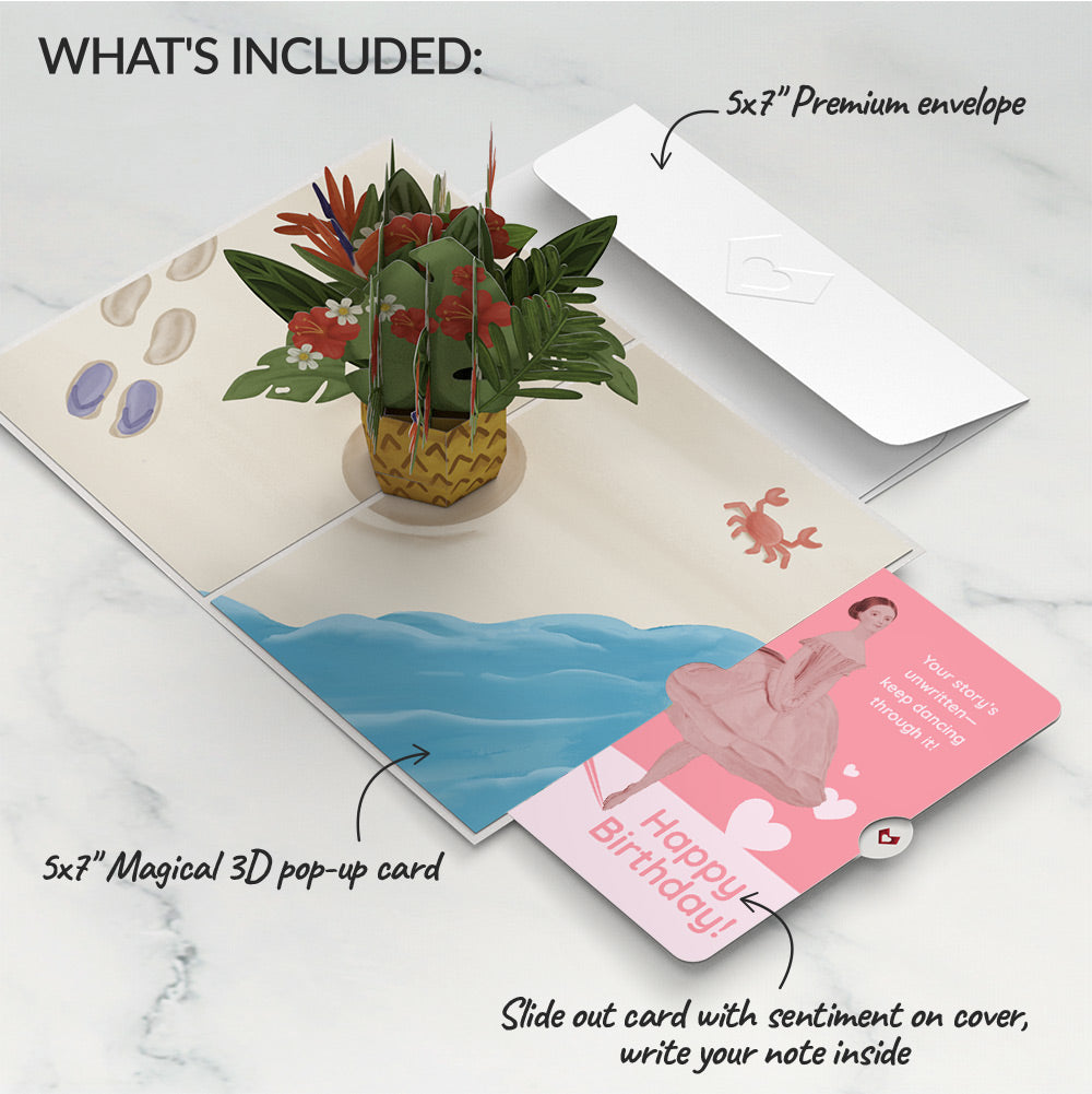 Tropical Flower Basket Birthday Pop-Up Card and Dancing Through Life Sentiment Set、mySite、solidvoid