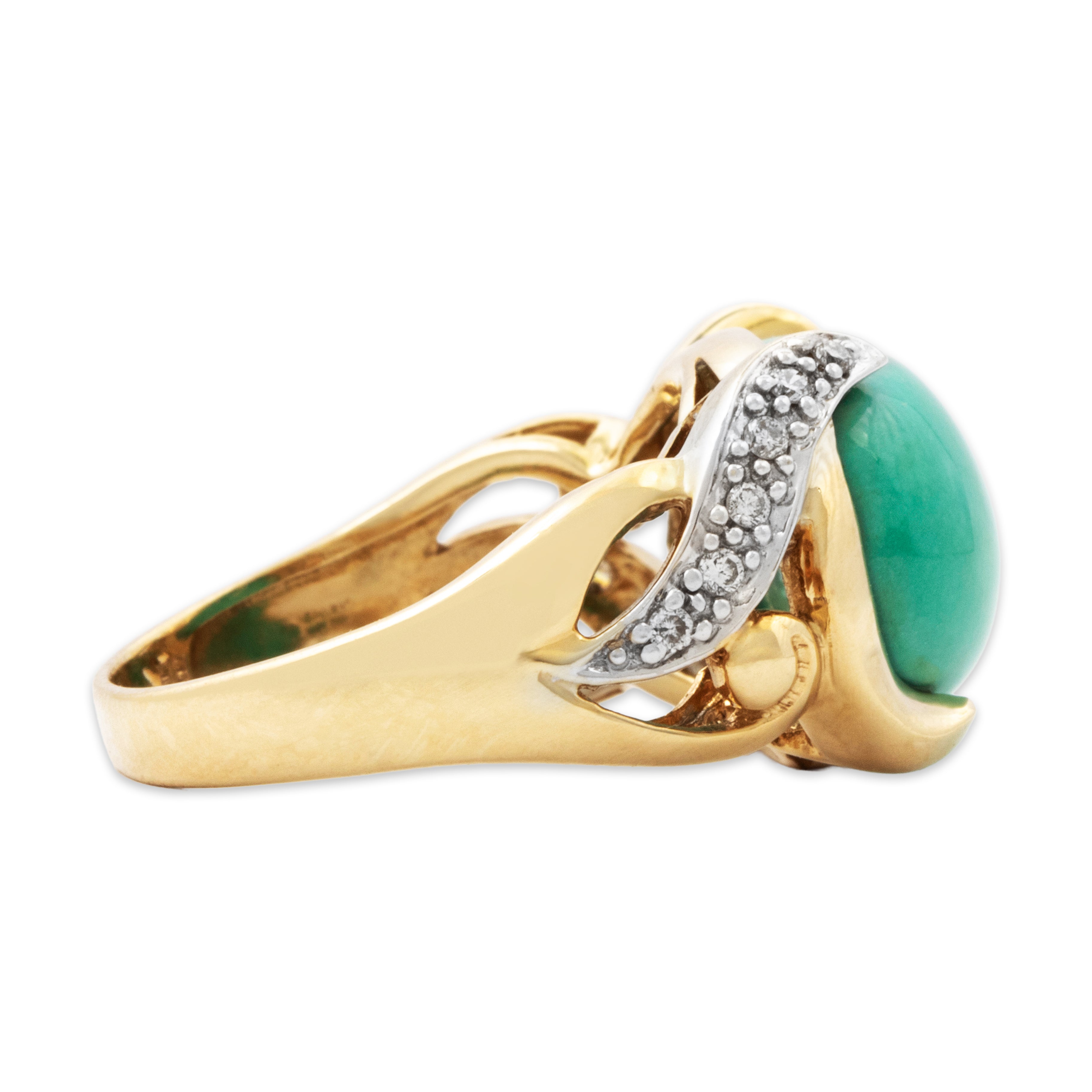 Vintage 14k Yellow Gold 7.7ct Turquoise Diamond Bold East-West Ring 5.75、mySite、hinf8tx79