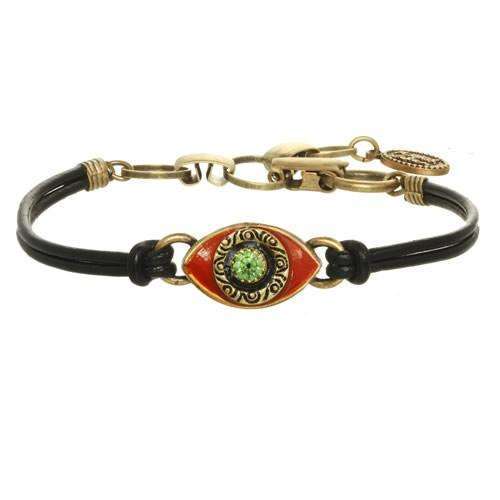 Michal Golan Red and Green Evil Eye Bracelet on Leather、mySite、topwebapps