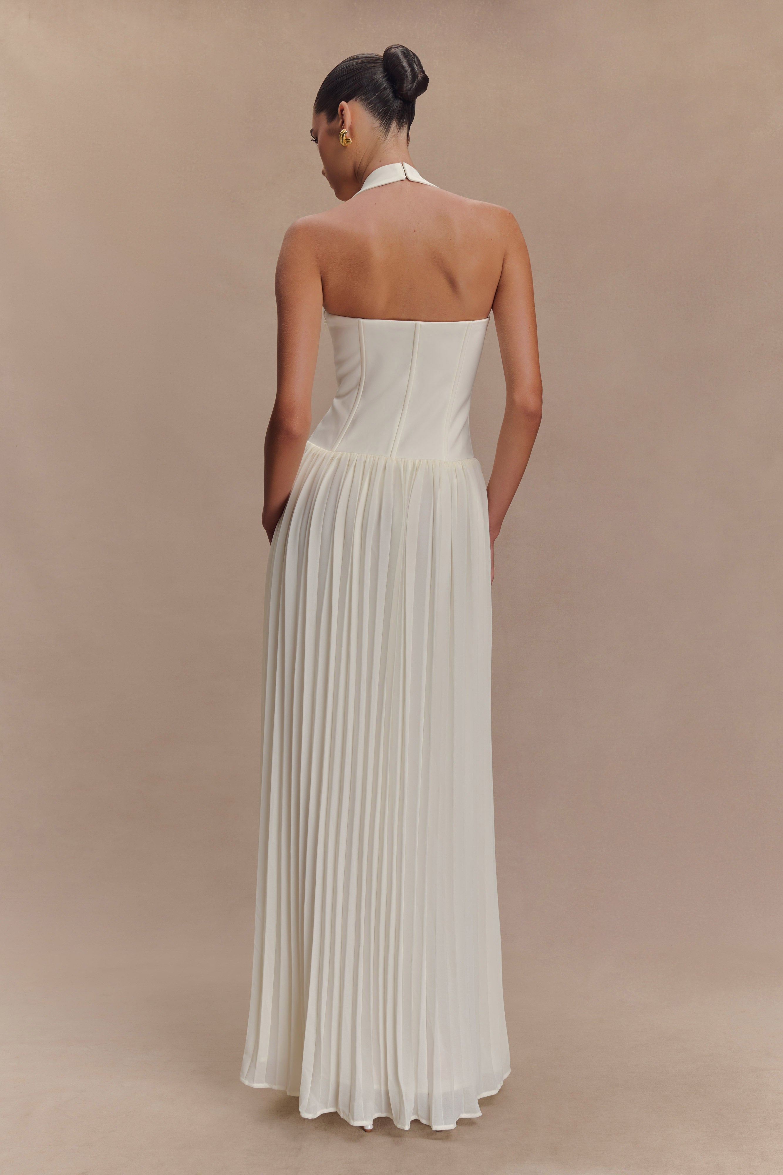 Stacie Pleated Halter Maxi Dress - Ivory、mySite、solidvoid