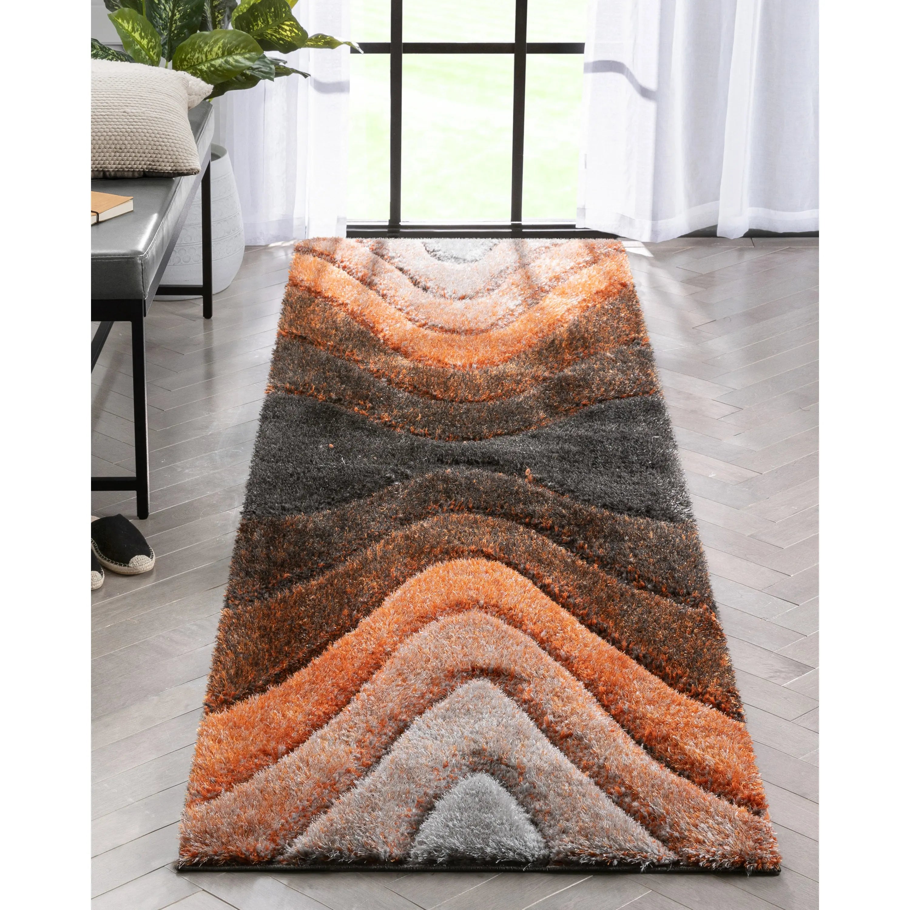 Luz Modern Geometric Grey Orange 3D Textured Thick & Soft Shag Rug、mySite、gigharbornorthrealestate