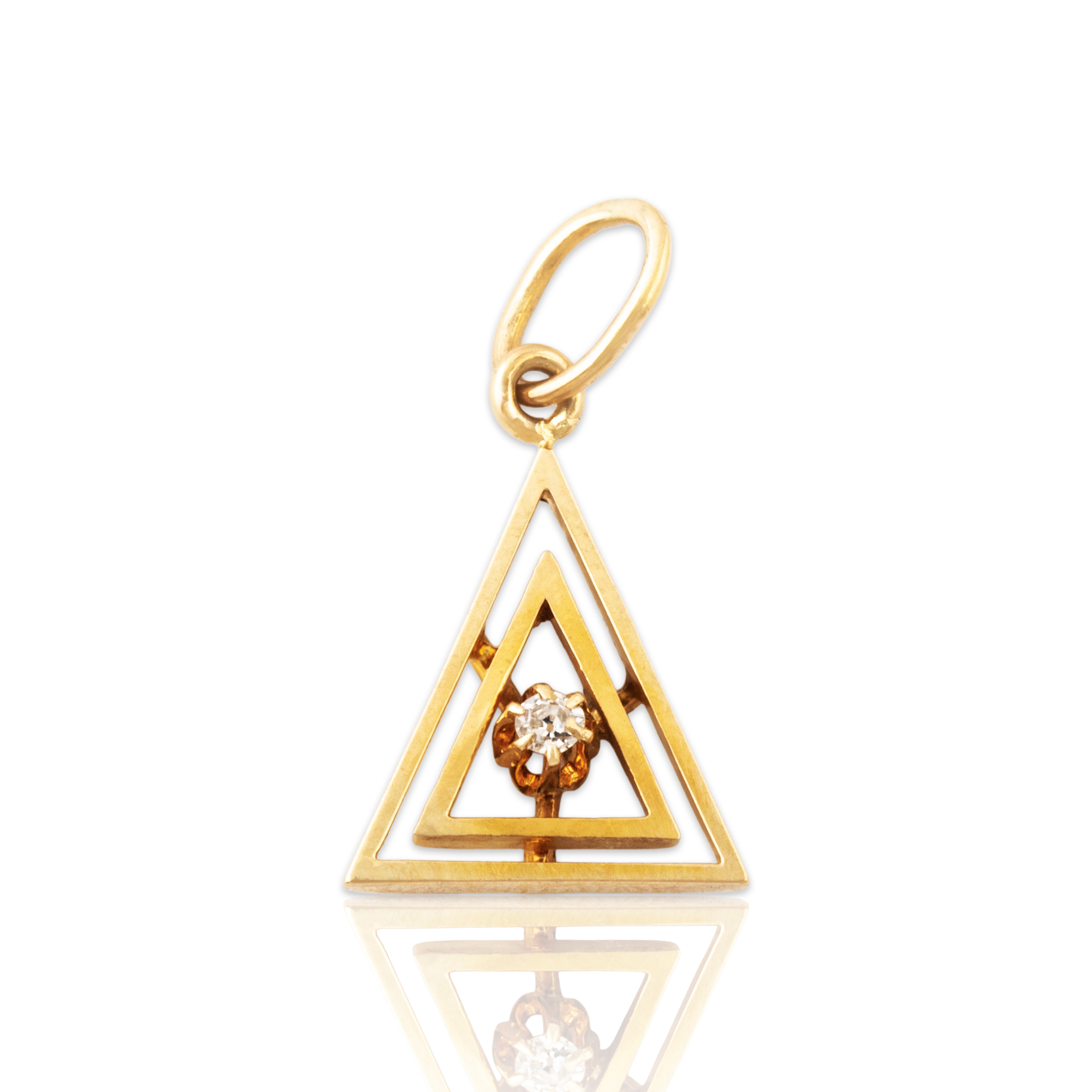 Antique Art Deco 14k Yellow Gold Old Mine Diamond Triangle Charm / Pendant、mySite、hinf8tx79