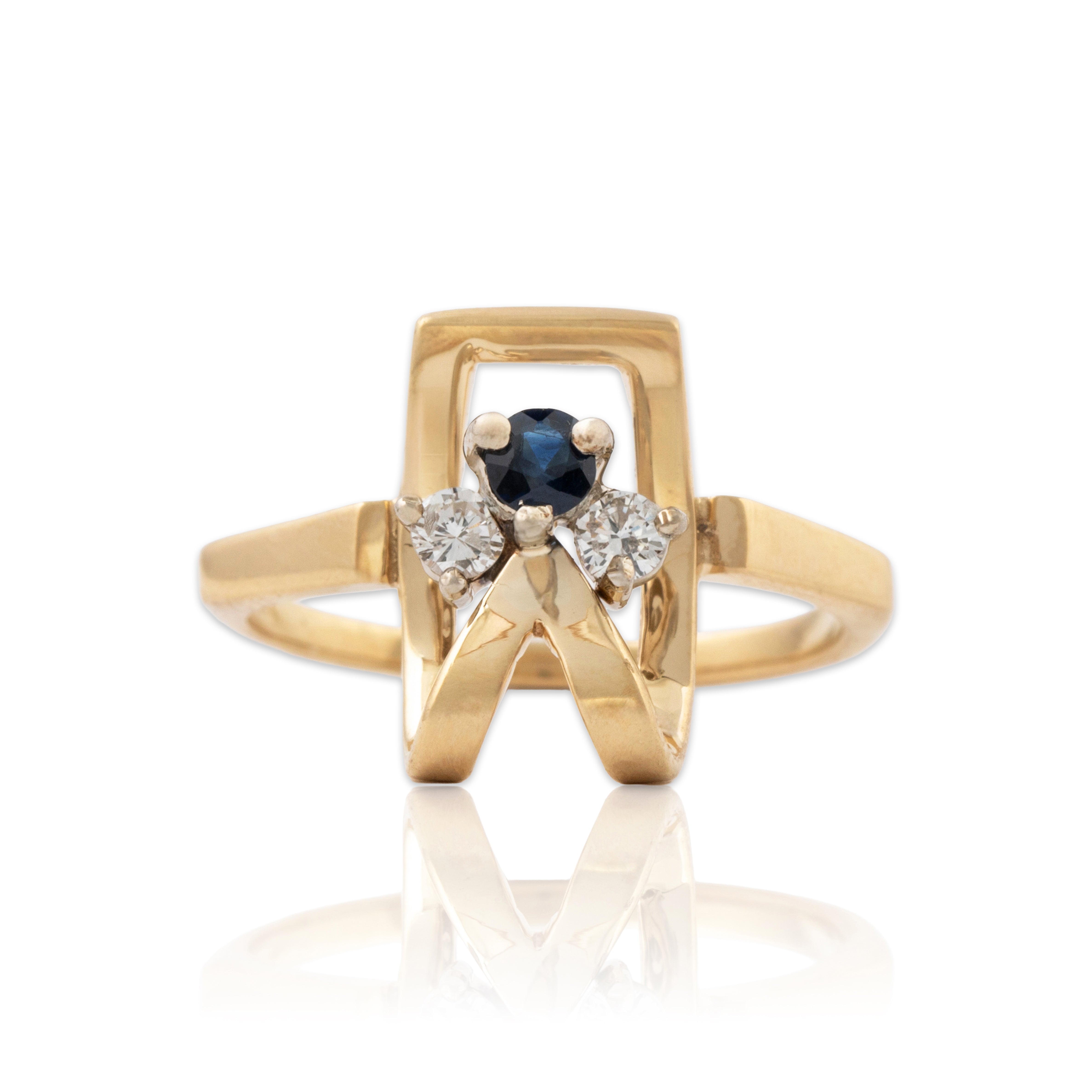 Vintage 14k Yellow Gold Diamond Sapphire Unusual Ring 6.00、mySite、hinf8tx79