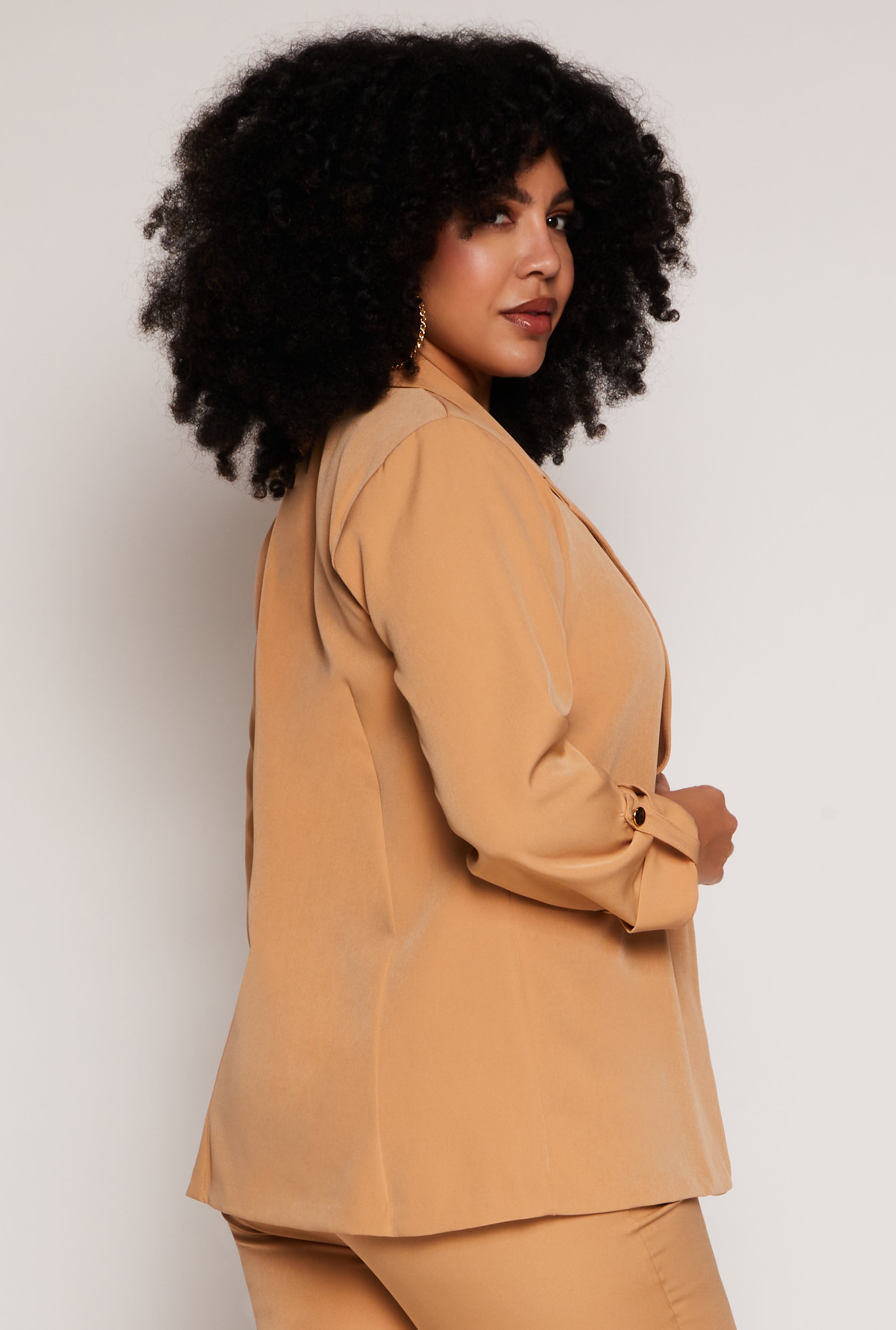 Plus Size Tabbed Long Sleeve Blazer、mySite、camillekostekn