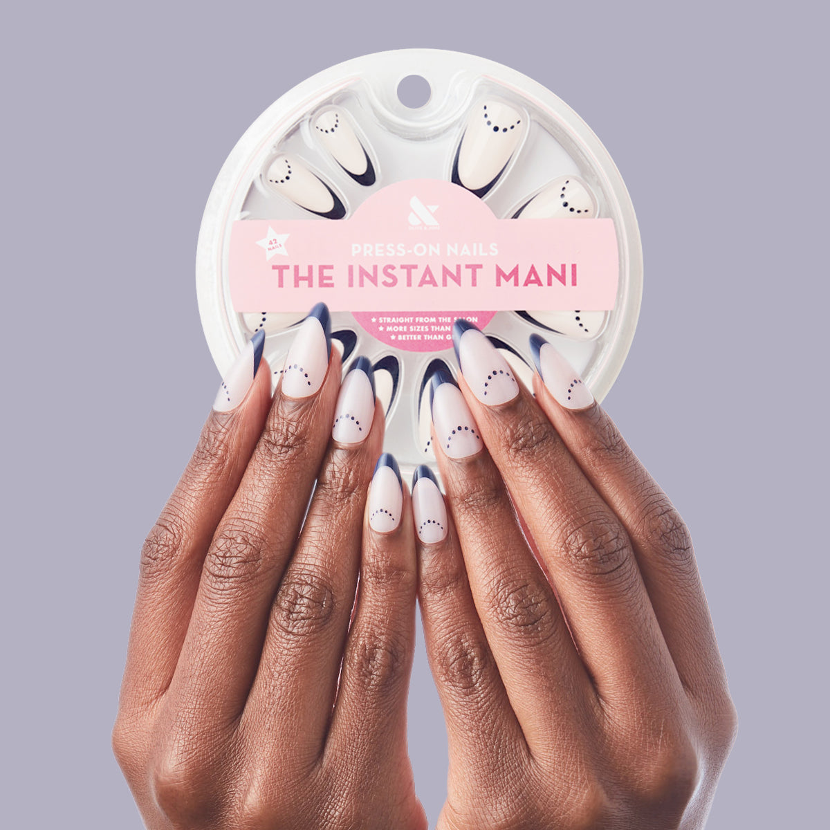 Dotted French - Press-On | Long | Almond、mySite、solidvoid