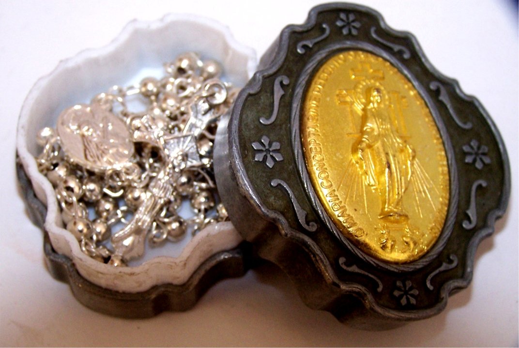  Silver tone beads Rosary with special Pewter Rosary box (3mm beads - 16 inche...、mySite、elrpsem3k