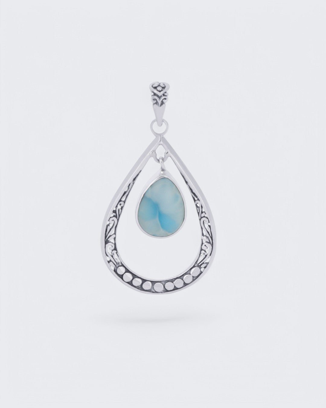 Sterling Silver Teardrop Floral Larimar Pendant、mySite、topwebapps