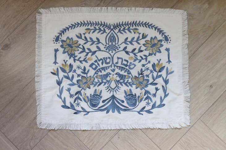 Handmade Linen Challah Cover - Blue and Gold、mySite、topwebapps