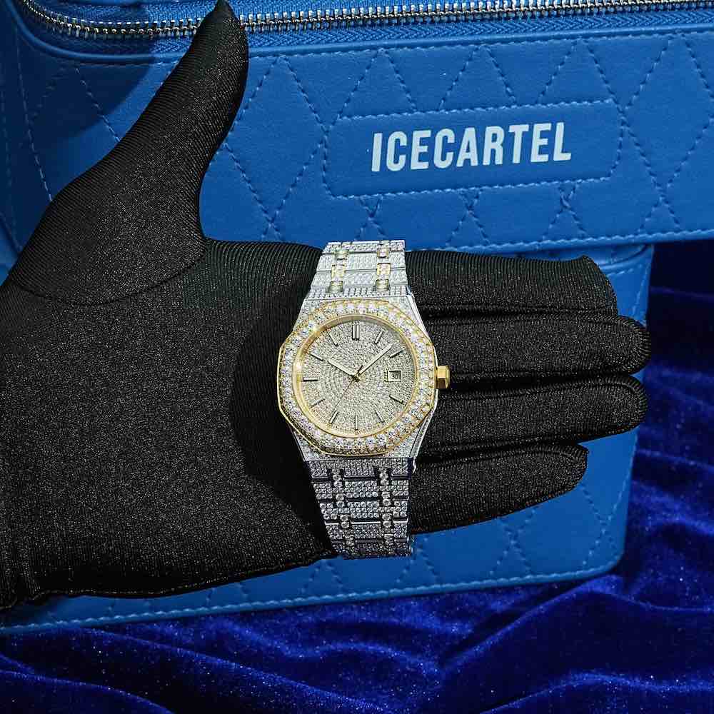 Bust Down Moissanite Watch | 44MM | 14K Yellow Gold | Iced Out、mySite、hinf8tx79