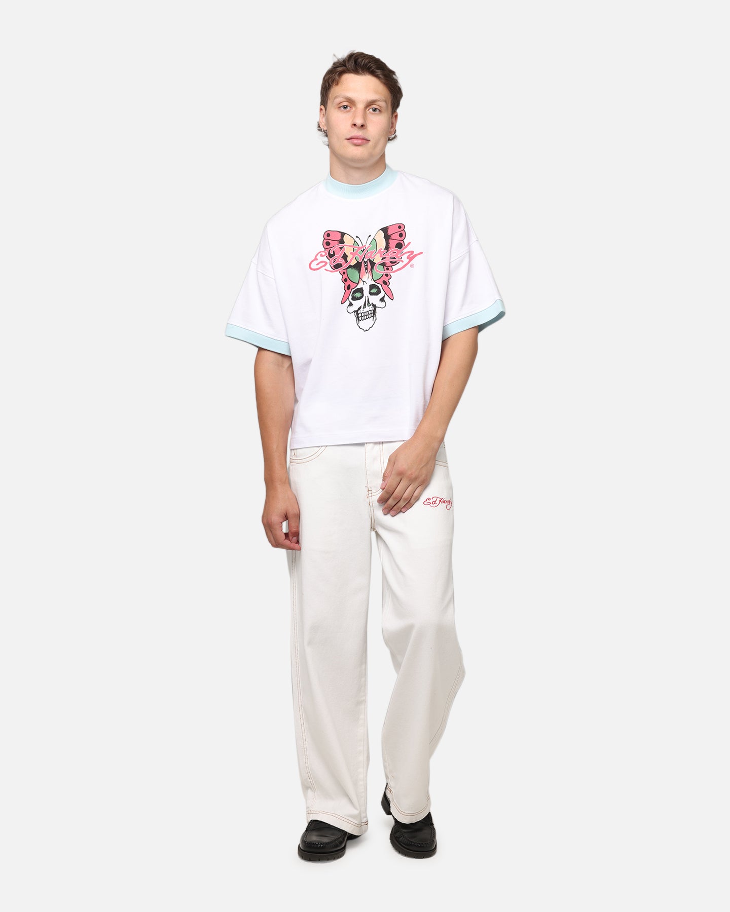 Ed Hardy Dragon Wide Leg Denim Jeans Off White、mySite、zt4zffjzw