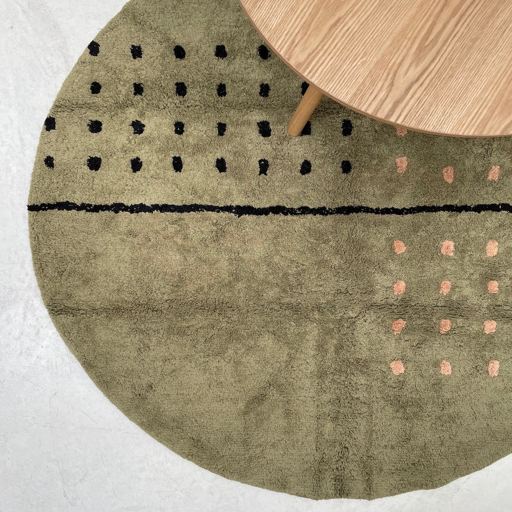 Grid Green Washable Cotton Round Area Rug、mySite、gigharbornorthrealestate