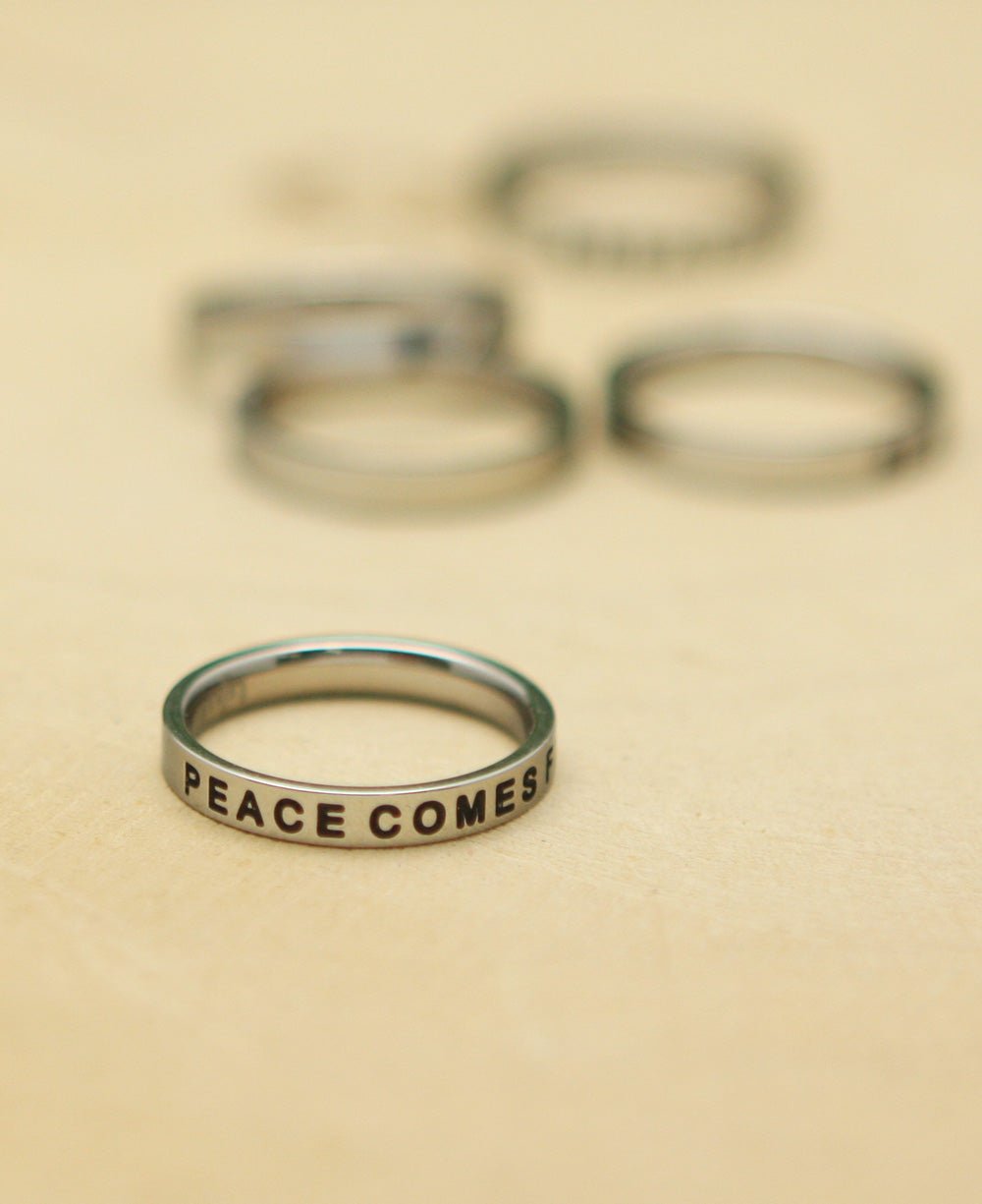 Inspirational Inscribed Ring, Peace Comes From Within、mySite、topwebapps