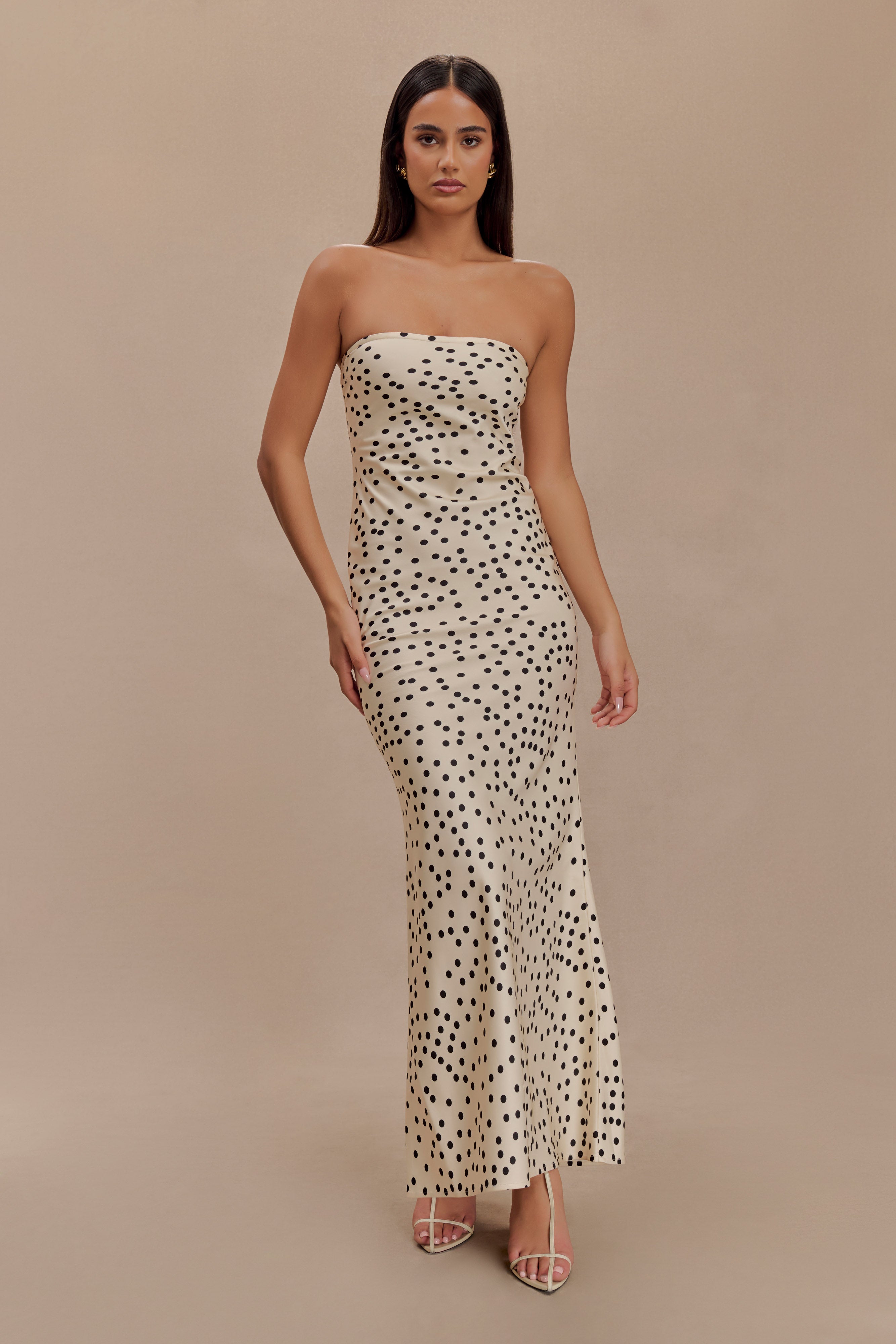 Claudette Strapless Satin Maxi Dress - Polka Dot Print、mySite、solidvoid