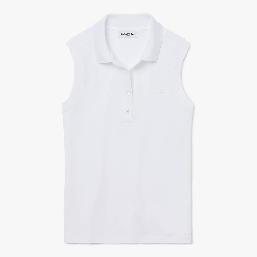 Lacoste Women's Slim Fit Sleeveless Cotton Pique Polo Tank Top (White)
