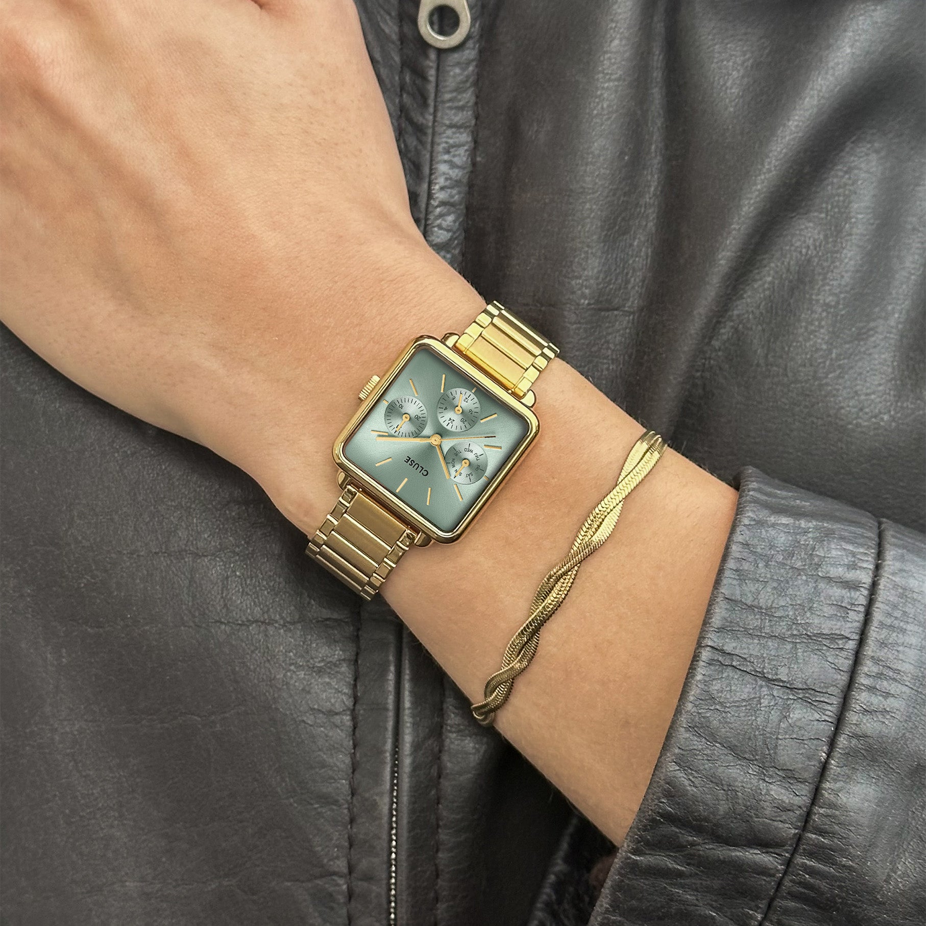 La Tétragone Multifunction Watch Steel, Sage Green, Gold Colour、mySite、botmansion