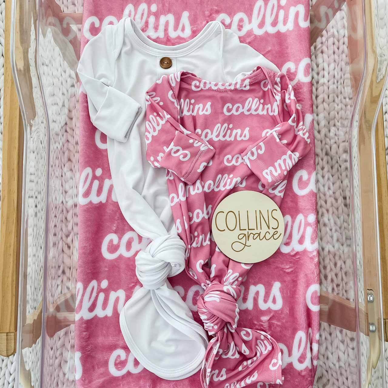  Solid Mauvelous Personalized Newborn Baby Knot Gown、mySite、layawaytickets