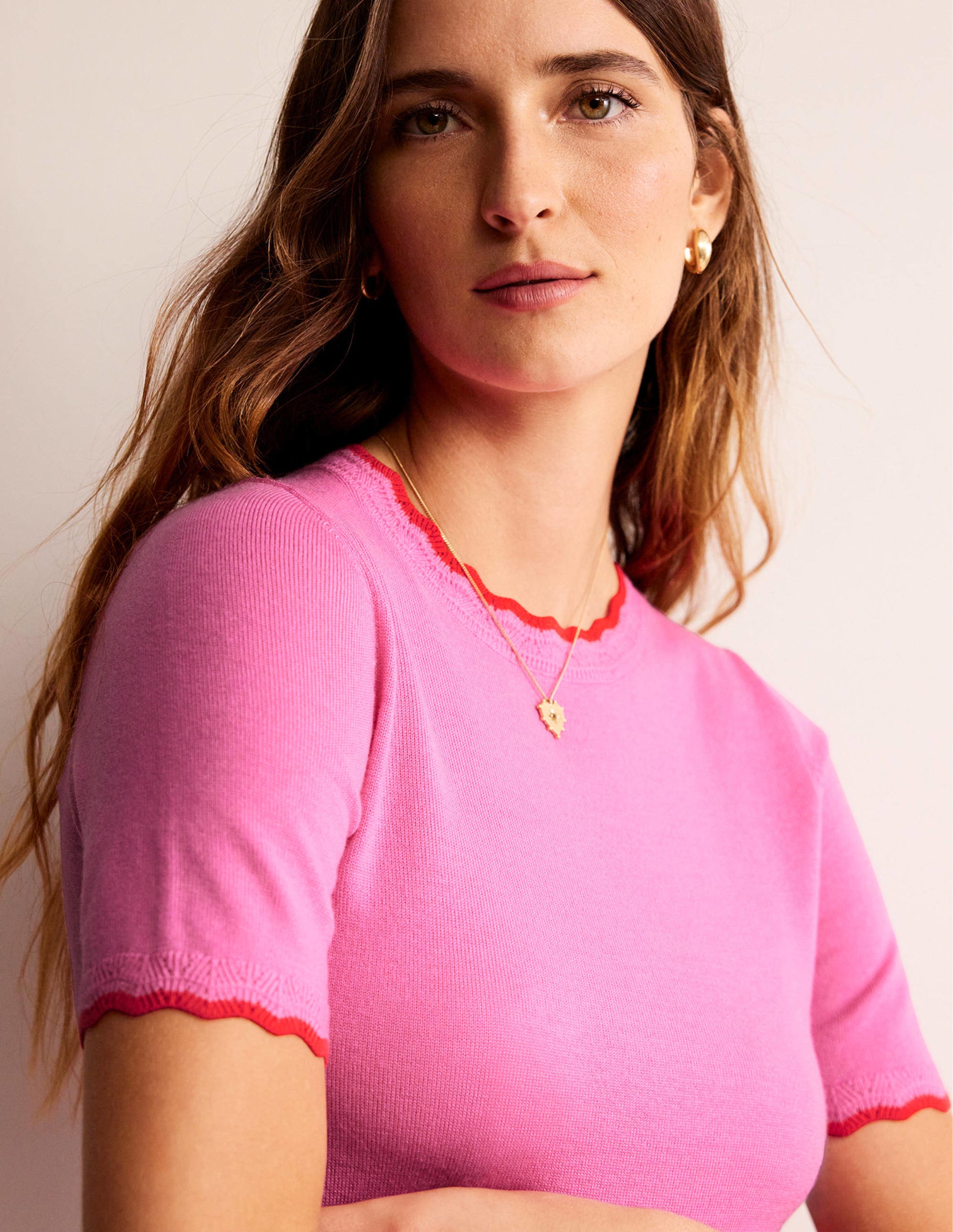  Merino Scalloped T-shirt-Mid Pink、mySite、ashleygrahame