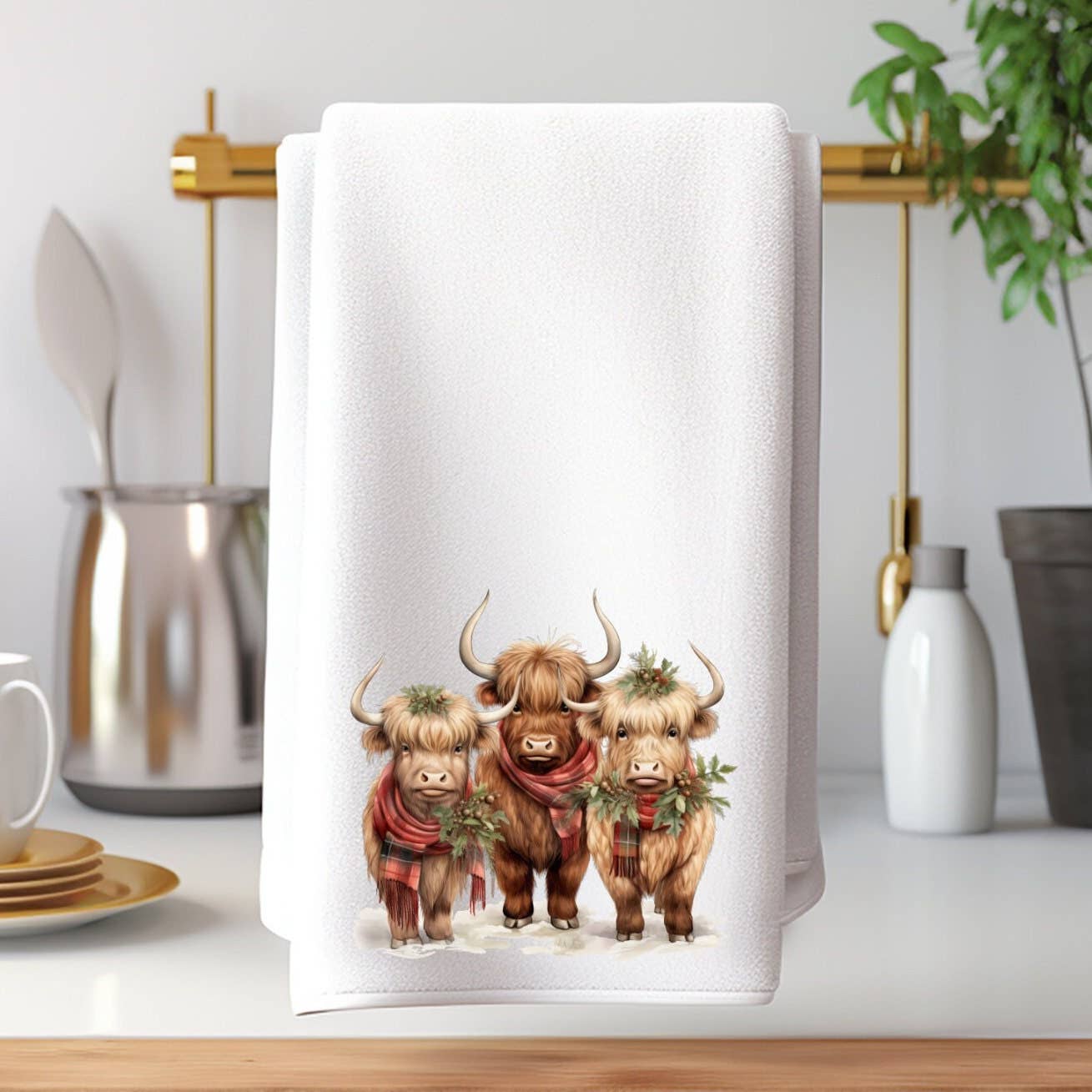 Highland Cows Holiday Terry Cloth Hand Towel、mySite、g9winljtr