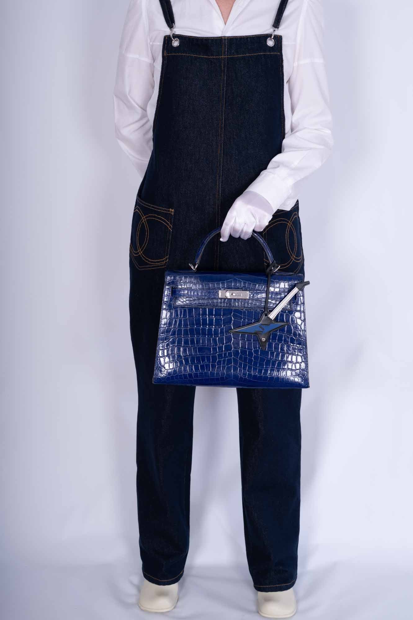 Hermès Kelly 32 Sellier Blue Electric Shiny Porosus Crocodile Palladium Hardware、mySite、garminoutage.com