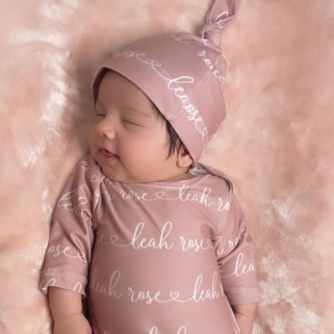  Solid Mauve Heart Personalized Newborn Baby Knot Gown - Script、mySite、layawaytickets