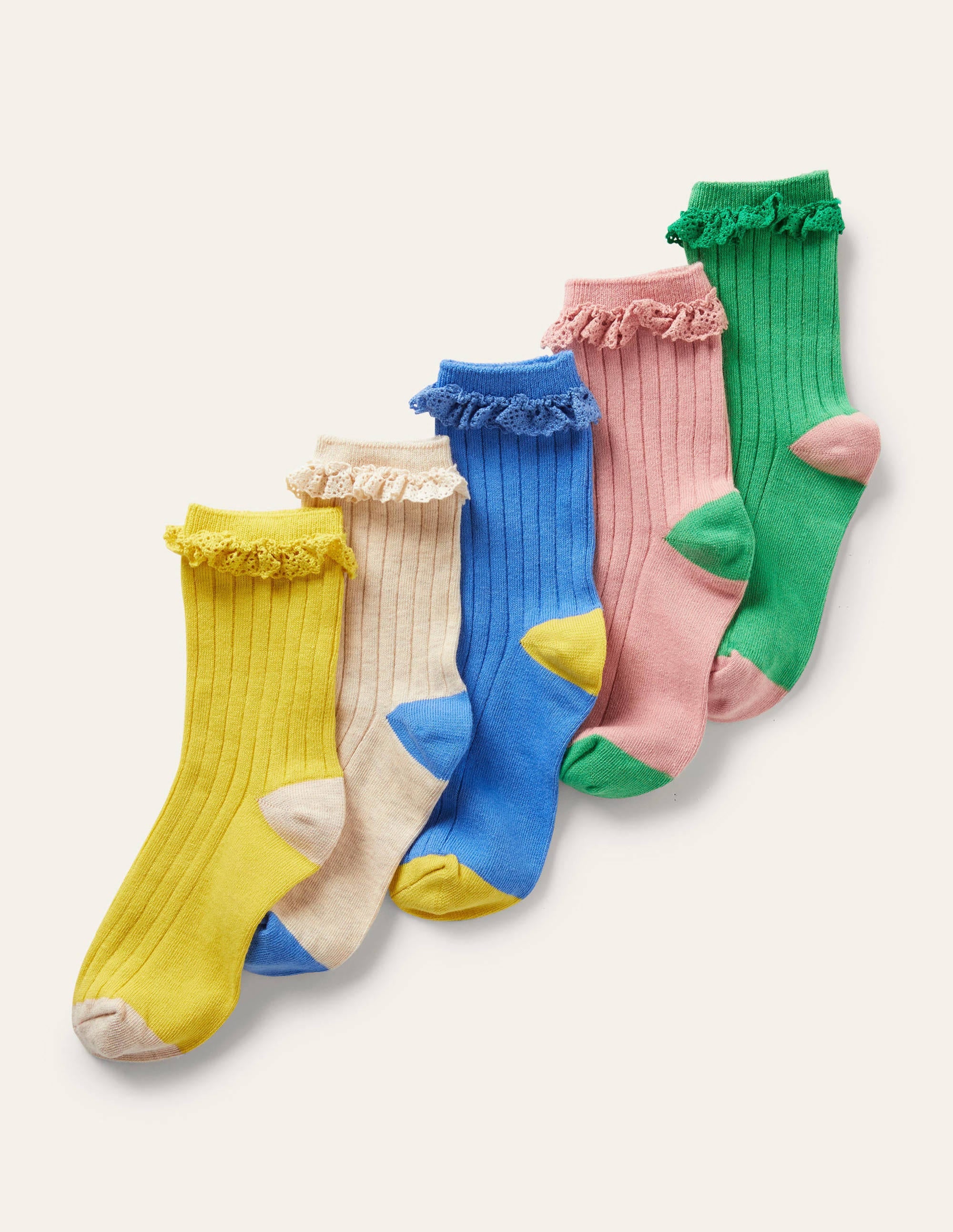  Ribbed Frilly Socks 5 Pack-Multi Pastel、mySite、ashleygrahame