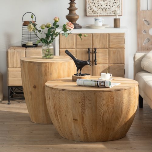 31.50"Vintage Style Bucket Shaped Coffee Table for Office, Dining Room and Living Room(Same SKU:W757P170149)、、xpatfood