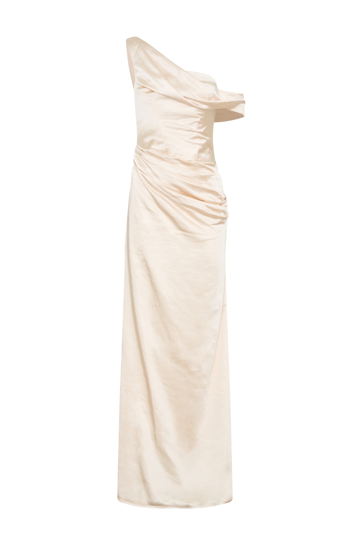 Dalia Off Shoulder Satin Maxi Dress - Blush Gold、mySite、solidvoid