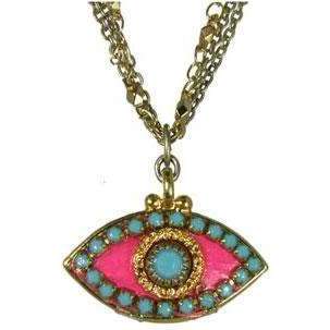 Michal Golan Blue, Gold and Hot Pink Evil Eye Pendant Necklace、mySite、topwebapps