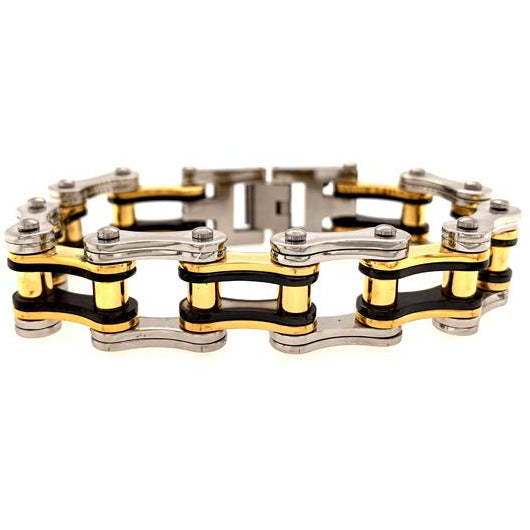 Stainless Steel Black And 18K Gold PVD Coated Bike Chain Bracelet / WCB1005、mySite、dreamappss