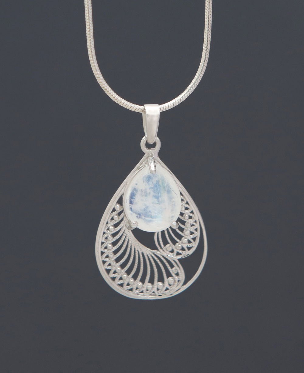 Rainbow Moonstone Pendant in Sterling Silver Feather Design、mySite、topwebapps