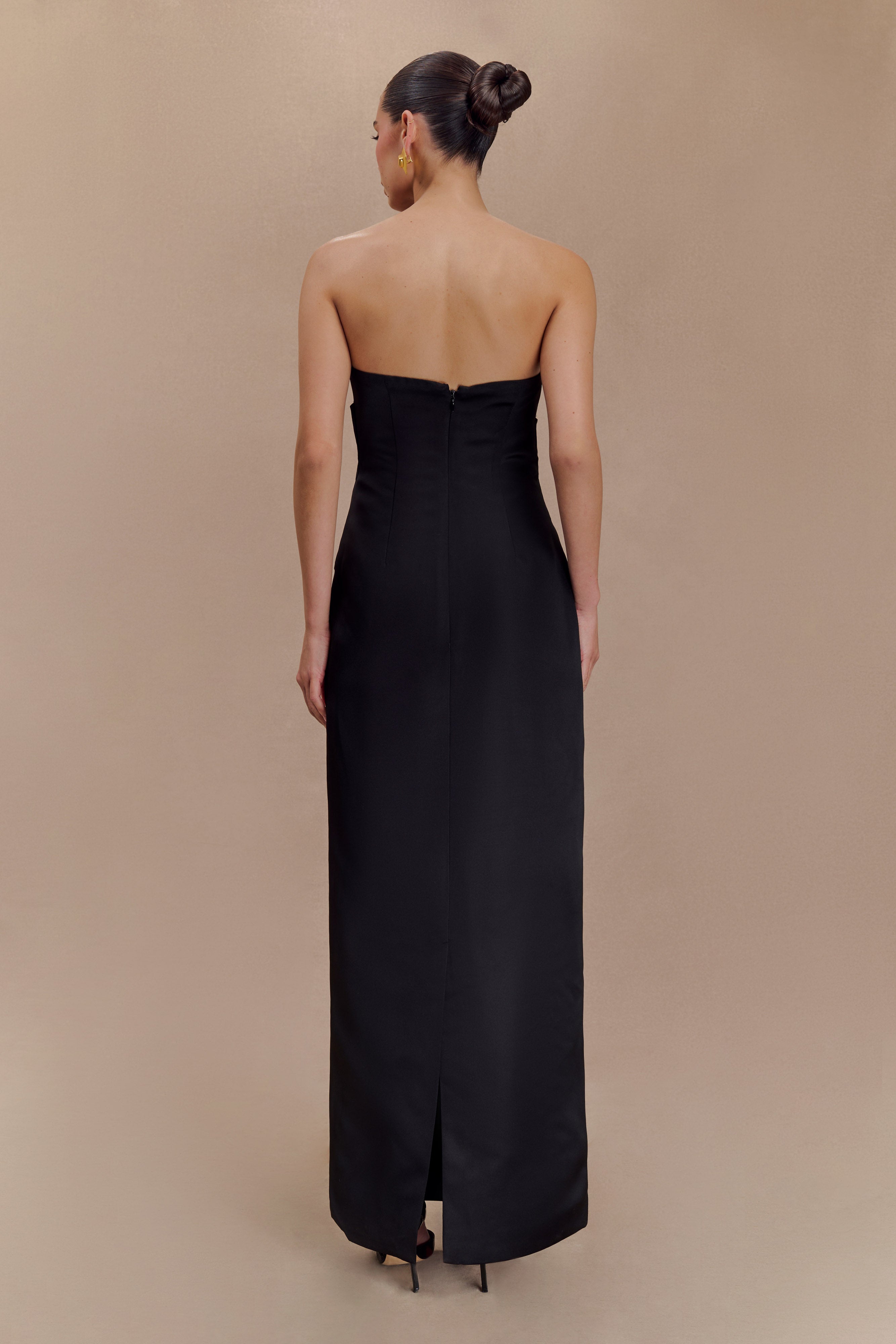 Cyrill Strapless Satin Structured Maxi Dress - Black、mySite、solidvoid