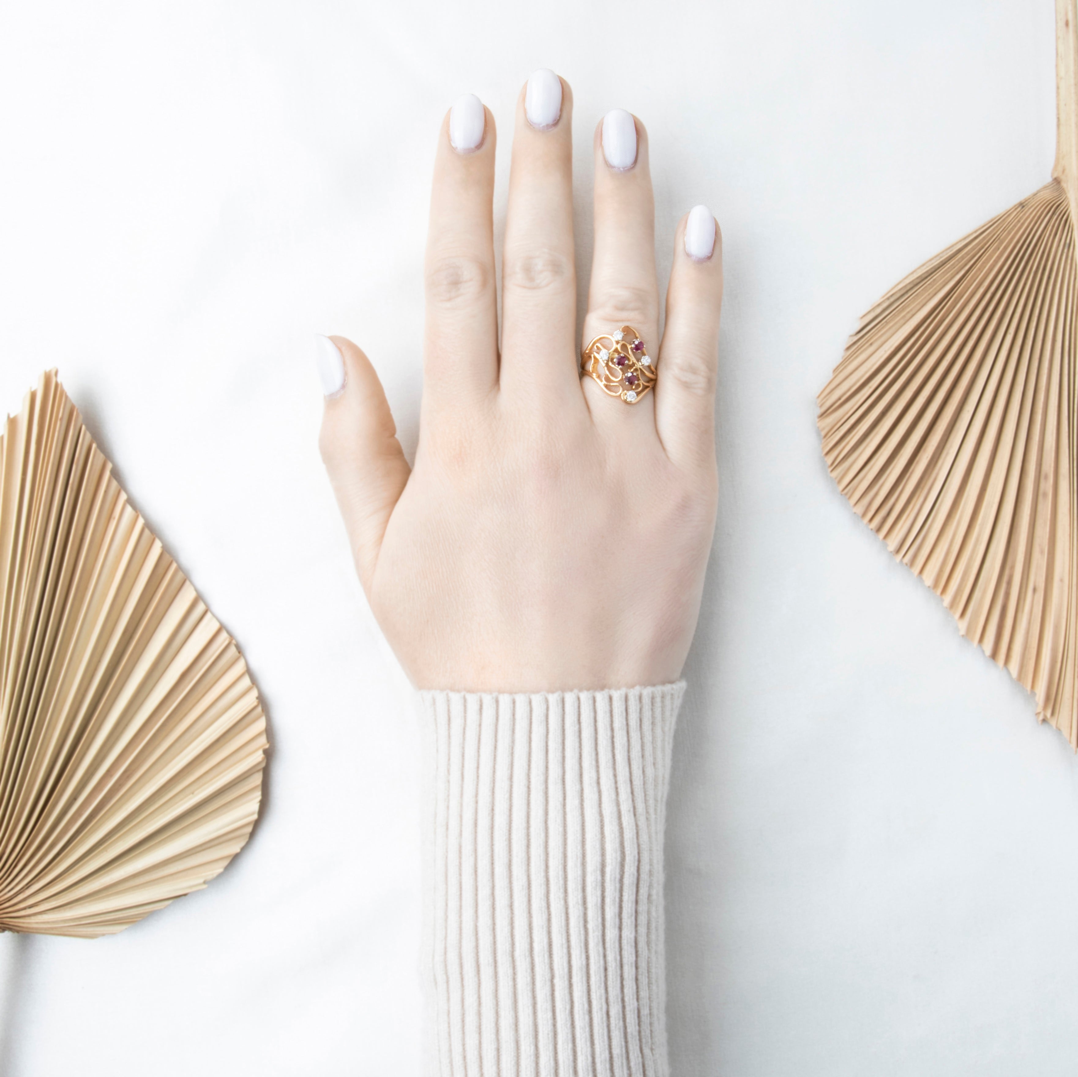 Vintage 18k Yellow Gold Ruby Diamond Swirling Artistic Ring 6.50、mySite、hinf8tx79