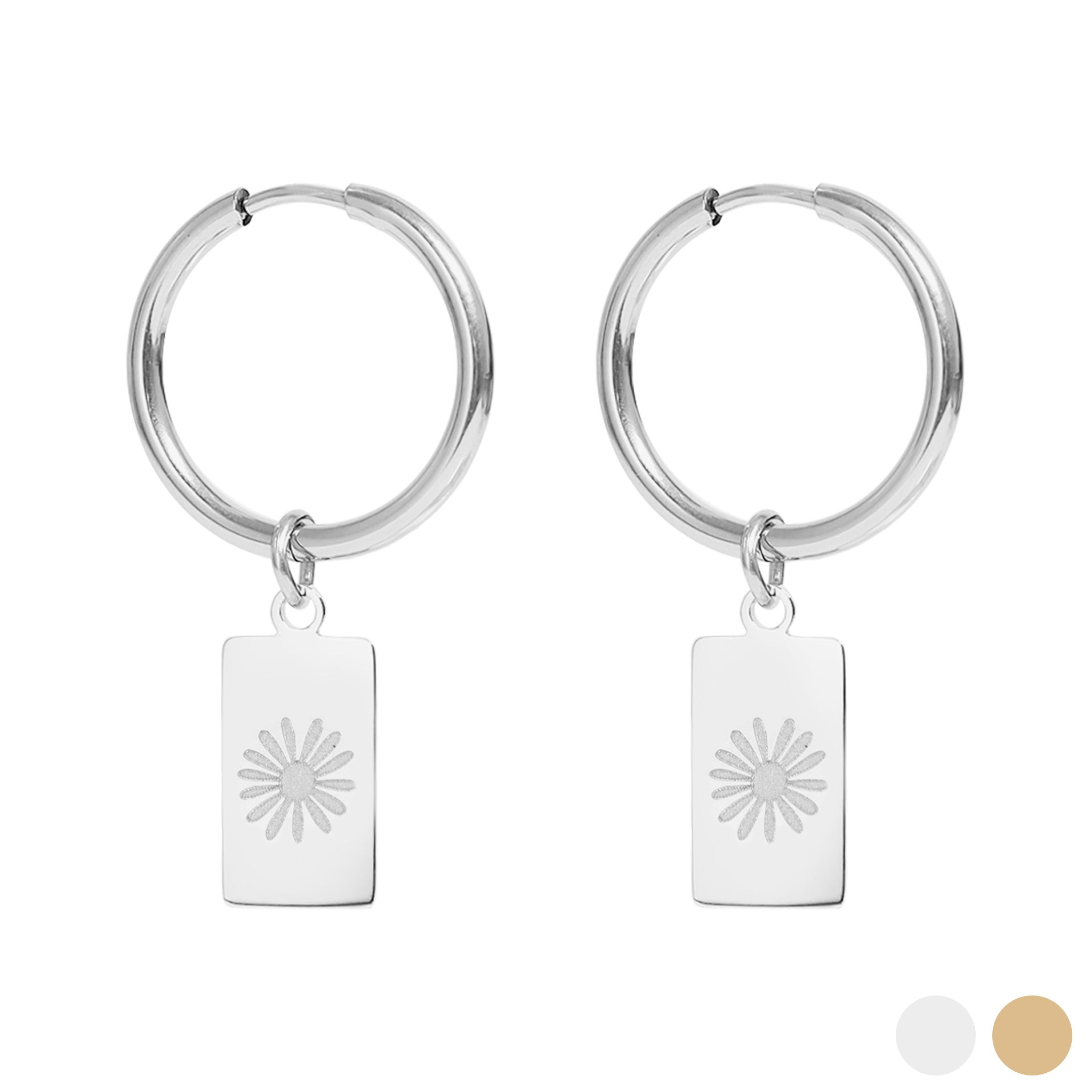 18K Gold PVD Stainless Steel Flower Pendant Hoop Earrings / ERJ0033、mySite、dreamappss